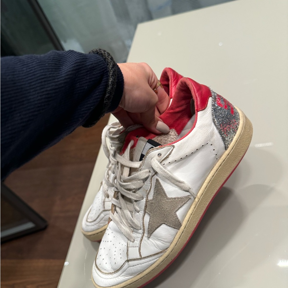 Golden Goose White and Red ballstar Sneakers